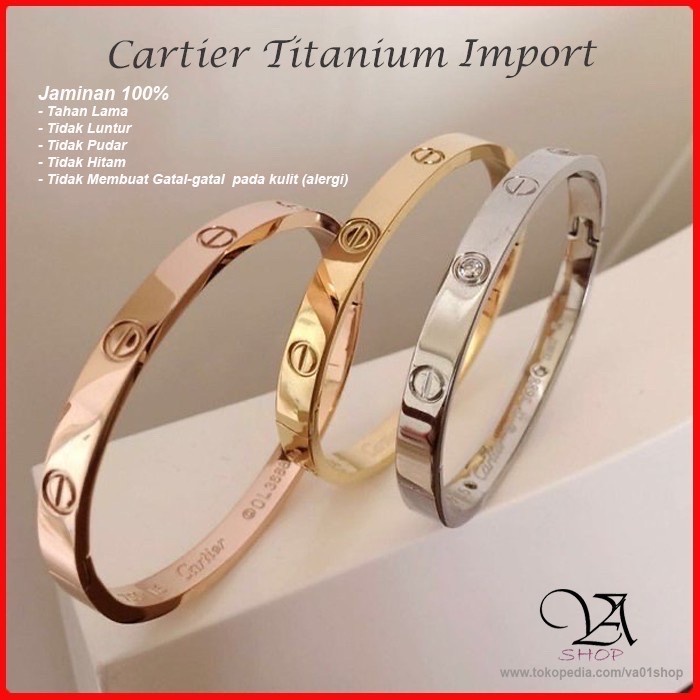 Gelang Cartier Titanium Fashion Korea Wanita Import Gelang Titanium - Gold Mata, 16