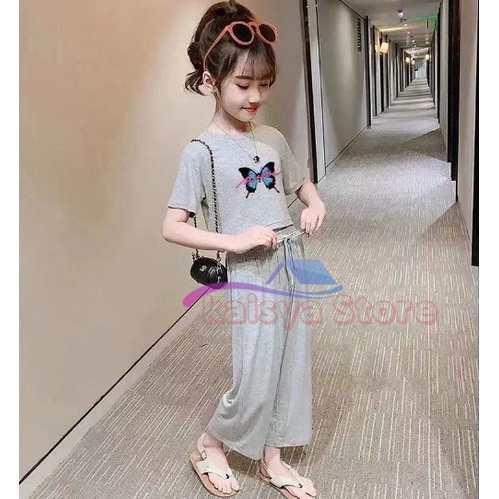 BAJU Sporty set / Setelan baju anak sporty IMPORT MURAH CROP BUTTERFLY / KOREA