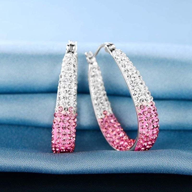 Anting Hoop 925 Sterling Silver Hias Cubic Zirconia Warna Hitam Untuk Wanita