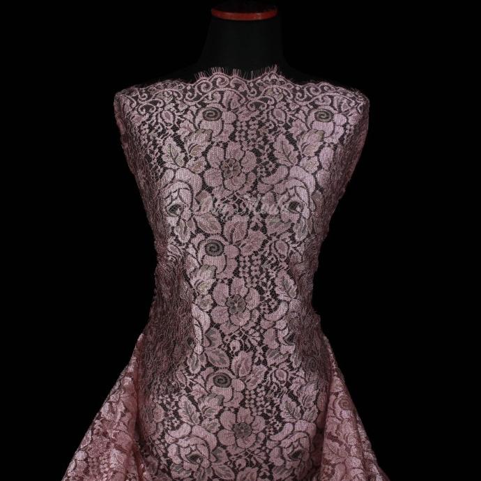 Brokat Perancis Exclusive Motif Bunga Mawar (Pink) (Alta Moda)*