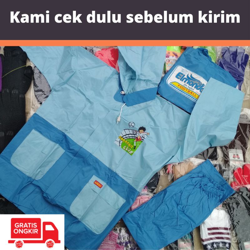 Mantel jas hujan anak setelan jaket celana 4-8 tahun Elmondo Nouvo 302 football 303