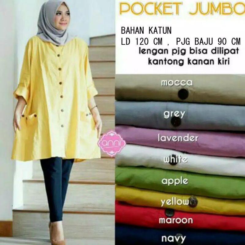 TUNIK JUMBO POKET LD 120 TUNIK WANITA ATASAN TERBARU KEKINIAN