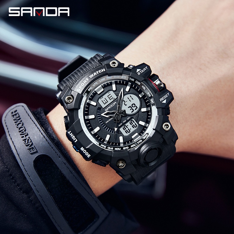 SANDA 3132 Jam Tangan Pria Digital Analog Tali Rubber Chronograph Anti Air WATCHKITE WKOS