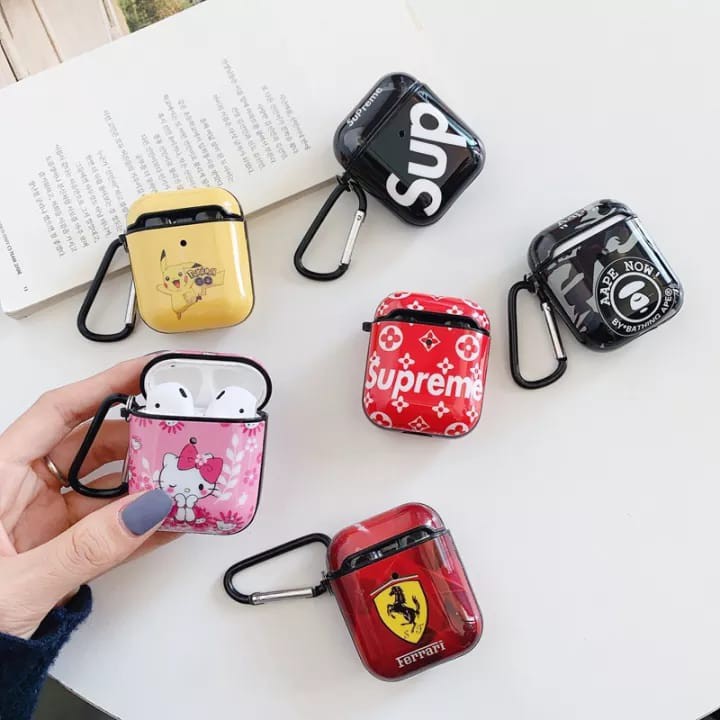 Casing Pelindung Airpods 2 Luxury Glossy Case With Hook Charging Box Aneka Motif Kartun Lucu