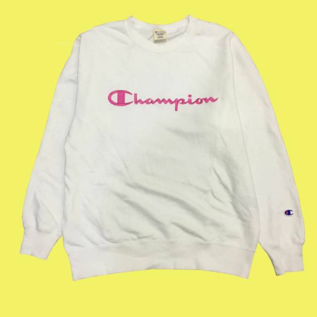 Champion Sweatshirt Script Logo Embroidered Pink