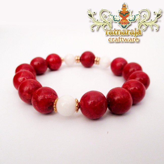 Gelang Batu / Wrist Mala Red Coral With White