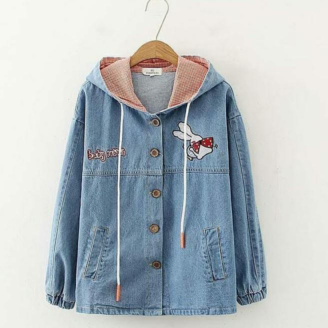 Big Sale.. Rabbit Hoodie Bahan Jeans / Jaket Wanita Jeans Terbaru 2020 / Jaket cewek Murah / Remaja
