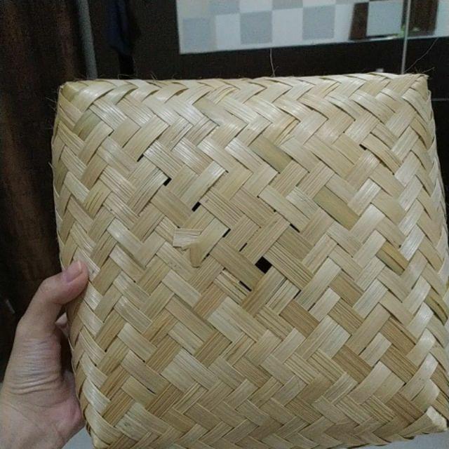 (b2001) Sepasang Besek Natural 20 X 20 X 8 Cm Anyaman Bambu Natural Besek Bambu Murah Nasi Box