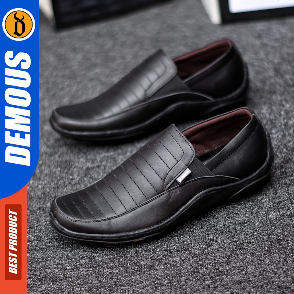 DEMOUS Badic - Sepatu Slip On Pria Casual Kulit Asli