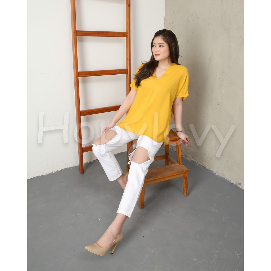 HOPYLOVY SALE - Celana Boyfriend Jeans Wanita Destroy Elvina