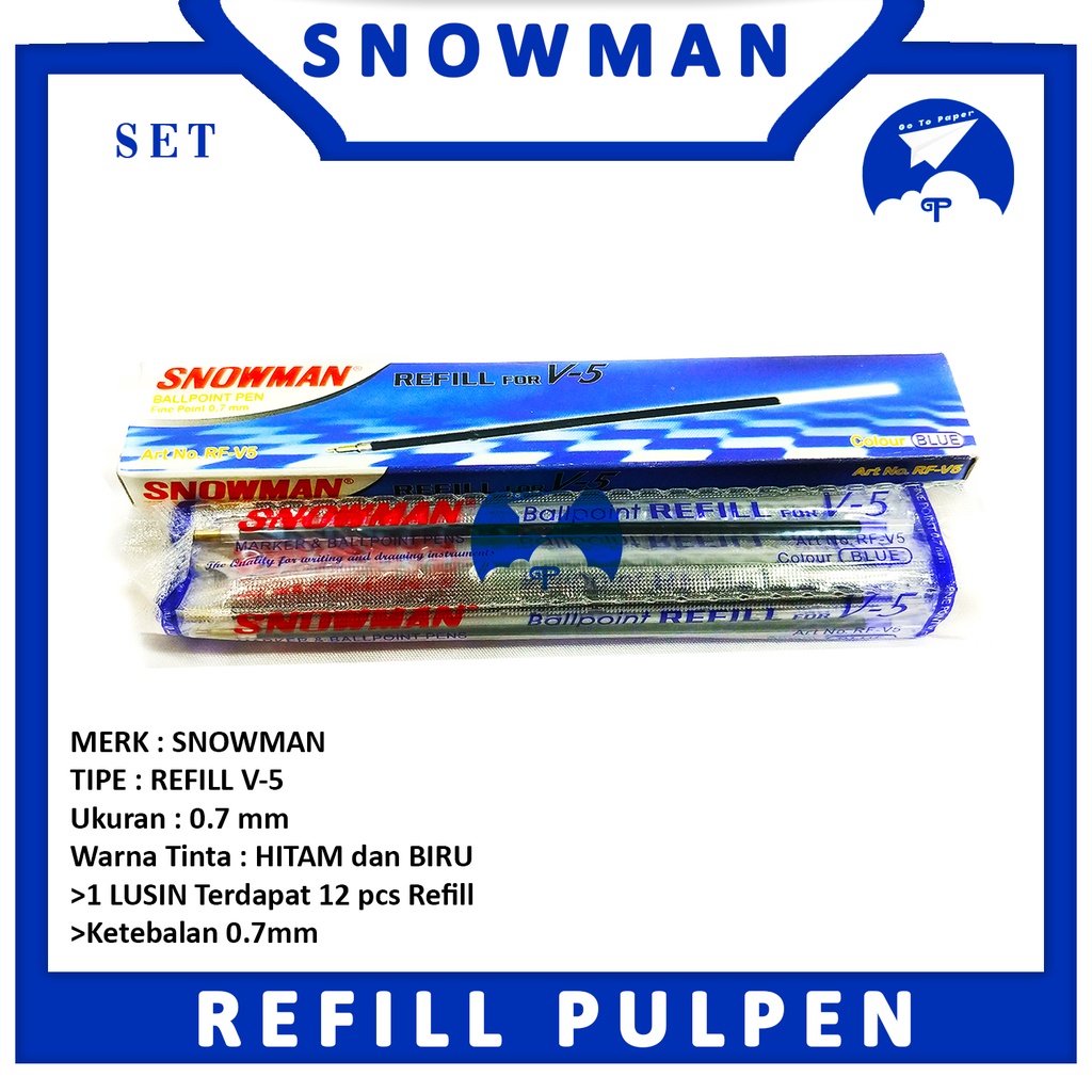 

REFILL BALL PEN/ISI ULANG PULPEN MERK SNOWMAN RF-V 5 [ LUSIN ]