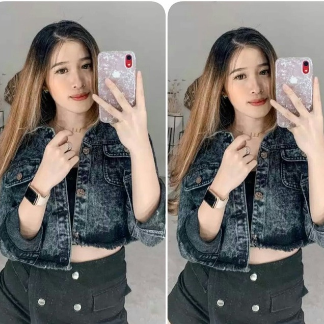 Jaket Crop Biondy Putih dan Mint I Jaket Jeans Trendy Korean Murah Premium-DISY SW HTM LD90