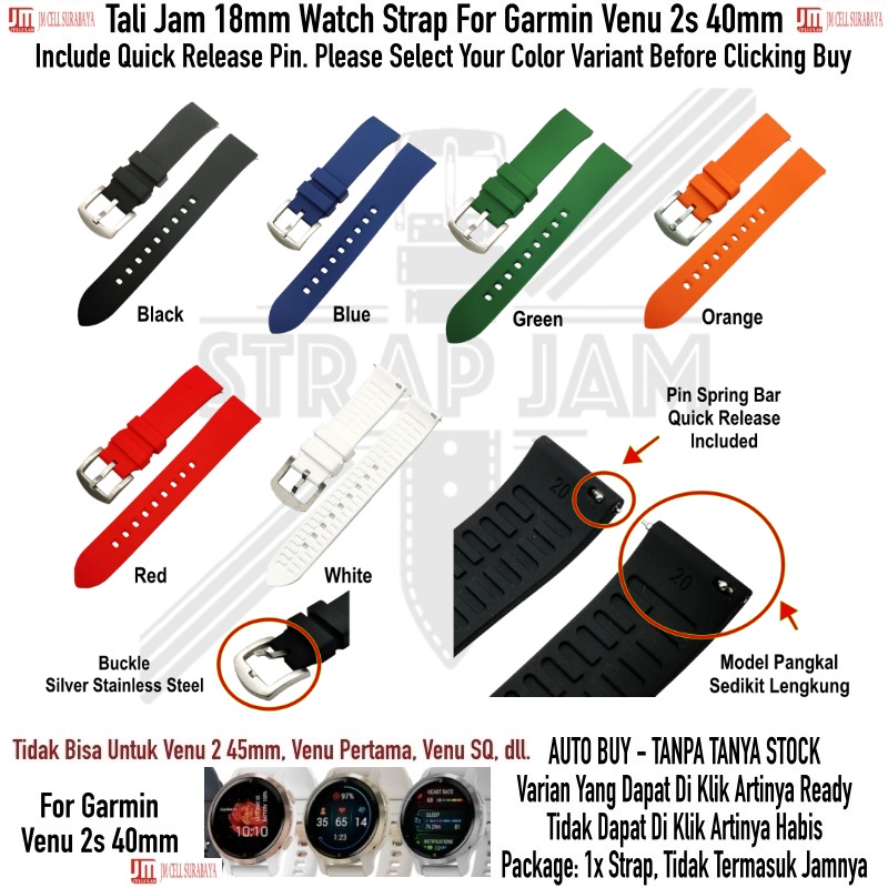 LKG Tali Jam Tangan Garmin Venu 2s 40mm - Strap 18mm Rubber Silikon Quick Release