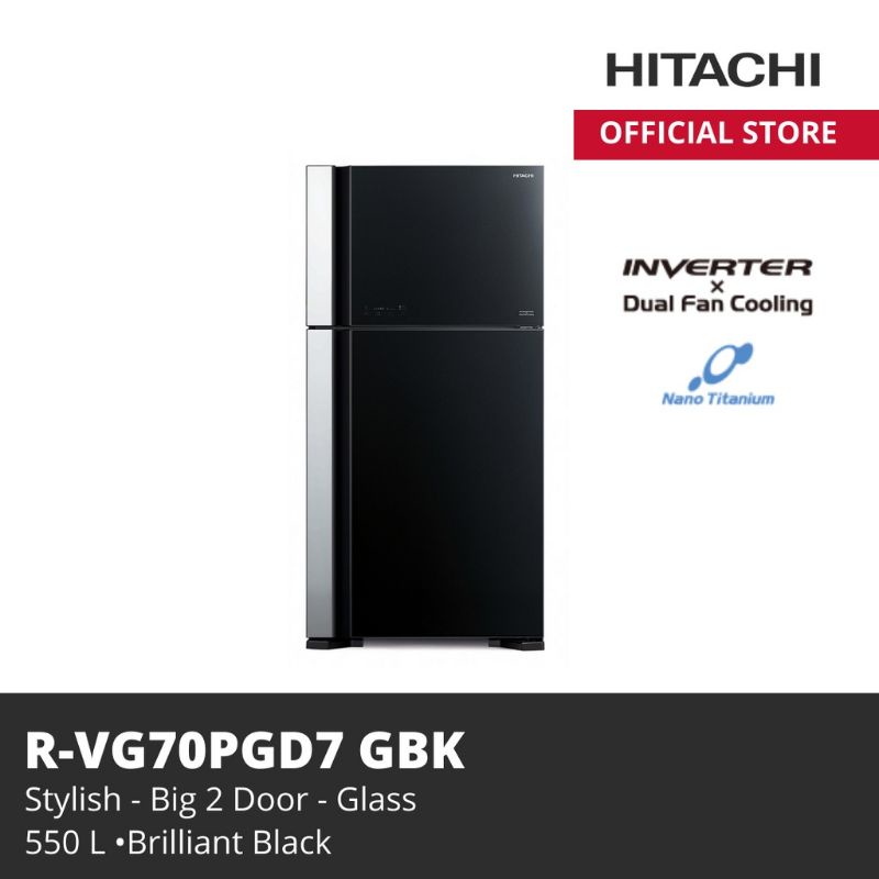 HITACHI KULKAS INVERTER TEMPERED GLASS BIG SERIES R-VG70PGD7 GBK