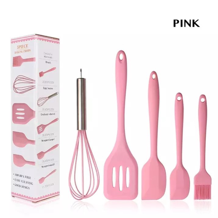 Set Alat Masak Spatula Silicone Sutil Silikon Tahan Panas Isi 5 Pcs