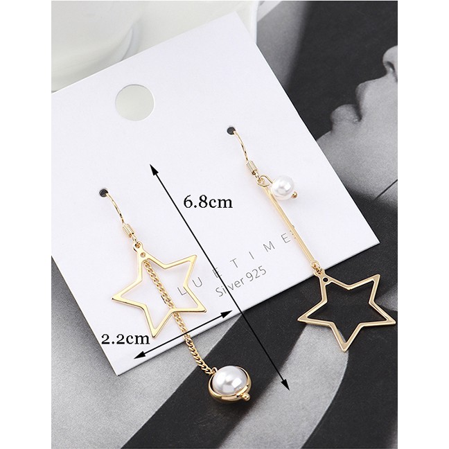 LRC Anting Tusuk Fashion Golden Gold-plated Small Five-star Fringed Pearl Earrings Y63068