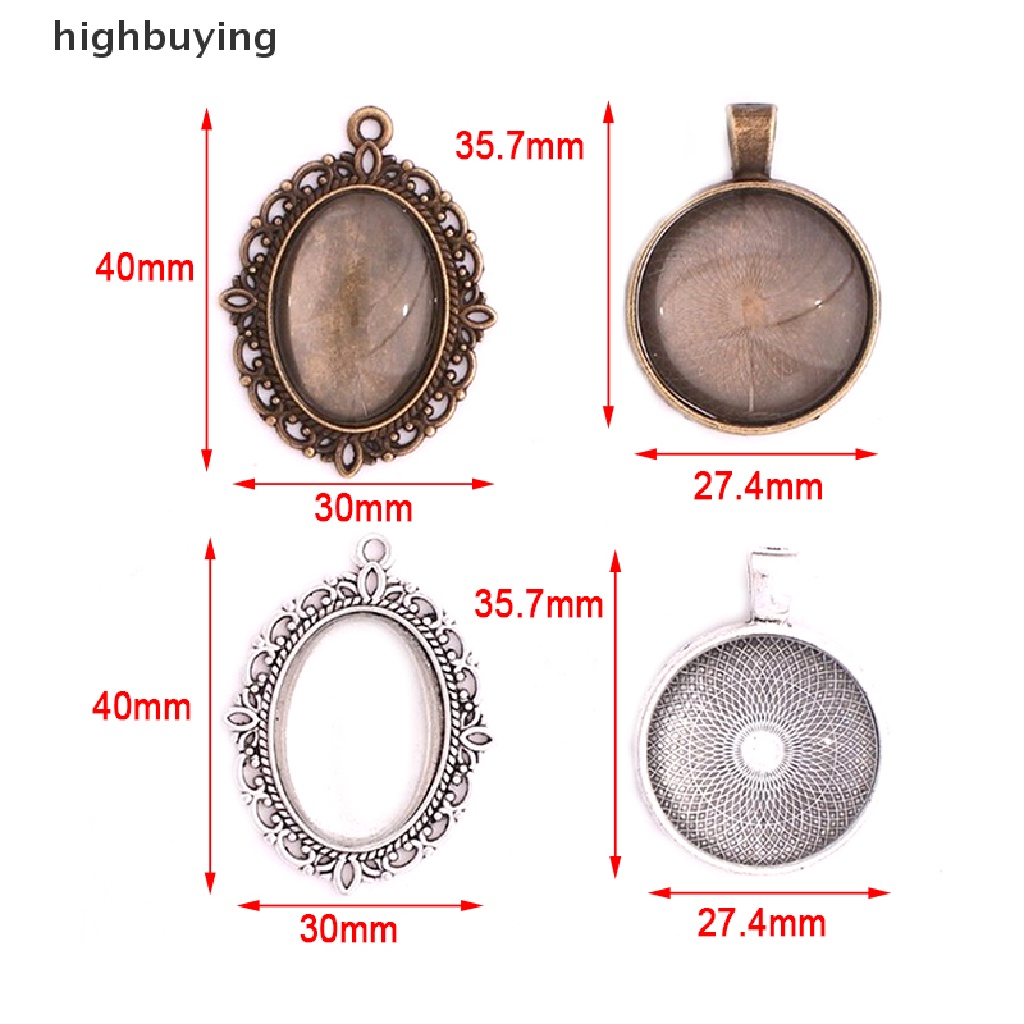 Hbid 64pcs / set Liontin Bentuk Oval Bulat Dengan Dasar Kaca Cabochon Untuk Membuat Perhiasan DIY