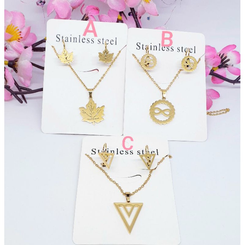 Kalung + Anting Set Titanium Model Simple Anti Karat &amp; Alergi