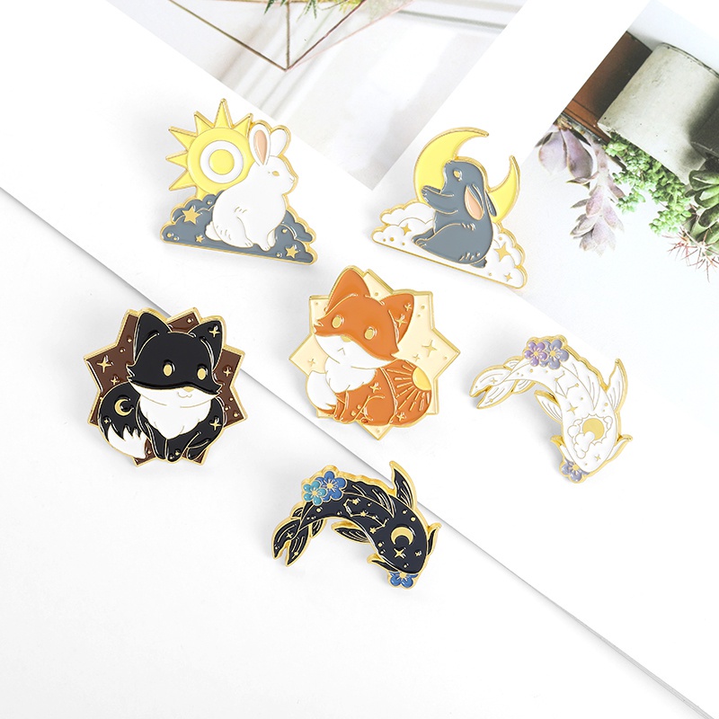 Pin Bros Lencana Enamel Bentuk Kartun Hewan Rubah Kelinci Ikan Untuk Hadiah Teman