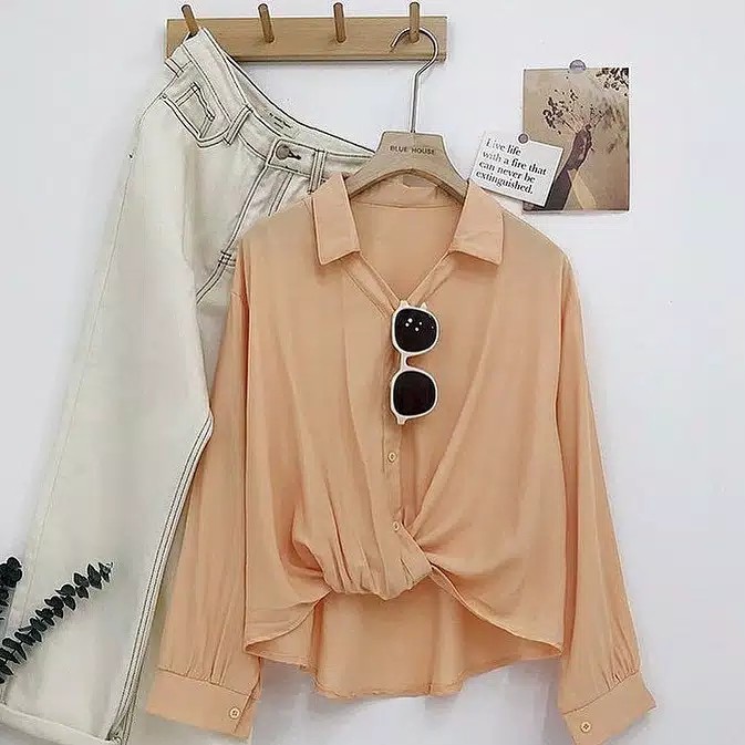 BISA COD / TAMI TOP BAJU ATASAN KEMEJA WANITA / KEMEJA WANITA CASUAL POLOS JUMBO FORMAL IMPORT-2