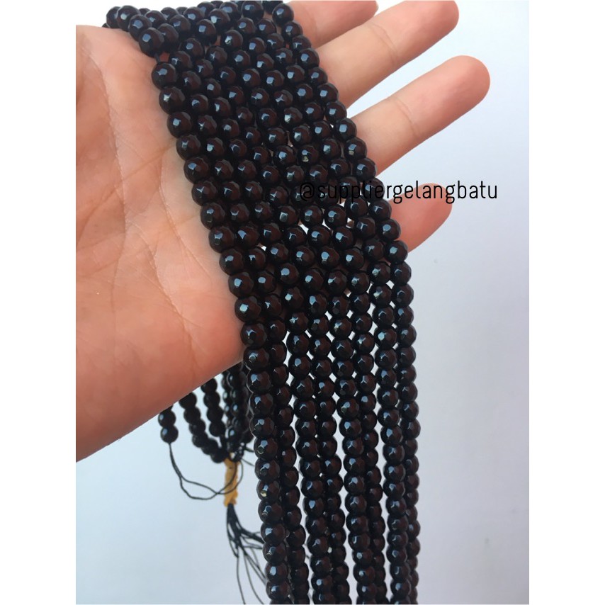 Batu black onyx FACET 6mm CUTTING bahan gelang kalung akik hitam asli aksesoris fashion perkakas