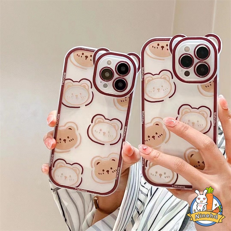 Soft Case Pelindung Lensa Bening Tahan Banting Anti Jatuh Motif Beruang Coklat Untuk iPhone 14 13 12 11 Pro Max X Xr Xs Max SE 8 7 6 6s Plus