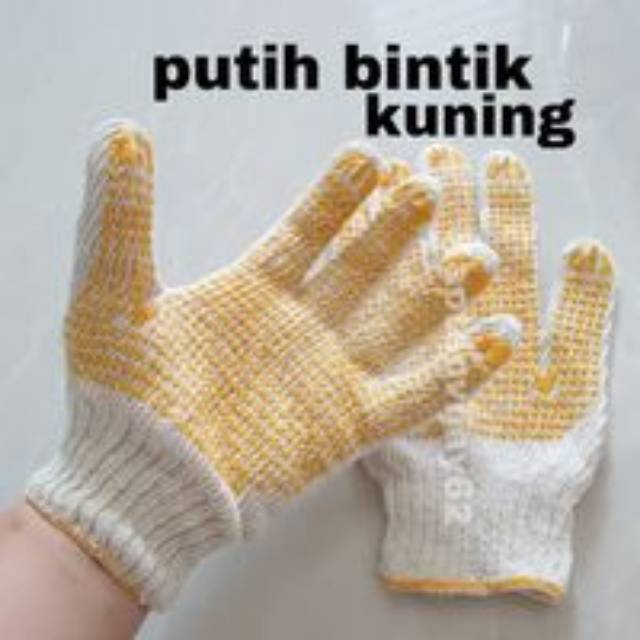 ( 1 lusin )Sarung tangan putih bintik kuning merk matahari