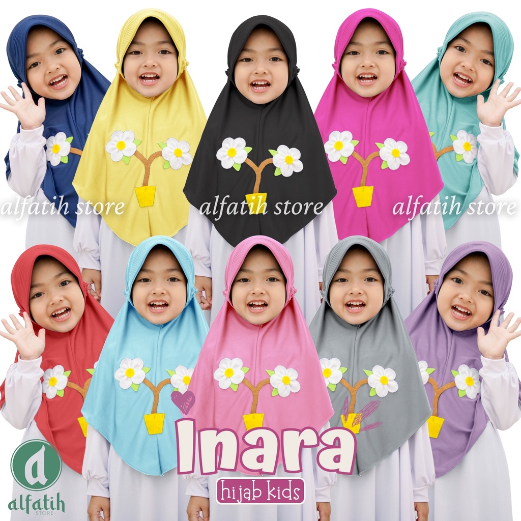 ALFATIH STORE / Jilbab Anak TK INARA Ped Simpel variasi bunga vase / Jilbab Anak Murah IANAH