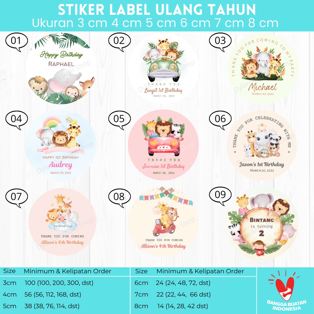

Stiker Ulang Tahun Custom Birthday Sticker Animal Hewan Stiker Bento Hampers Label Goody Bag