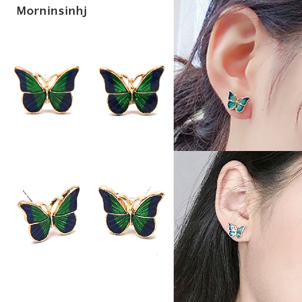 Mornin Vintage Fashion Enamel Hijau Kupu-Kupu Stud Anting Telinga Tren Perhiasan Wanita id