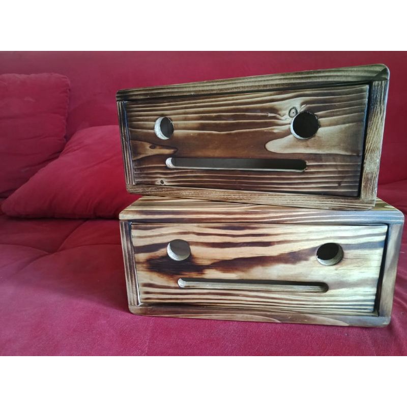 kotak tisu kayu jati belanda serat bakar