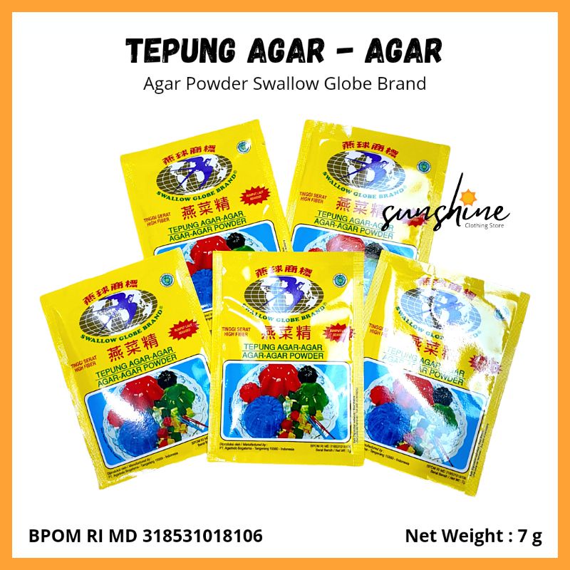 

Tepung Agar Powder Swallow Globe Brand Halal 1 Sachet 7gr