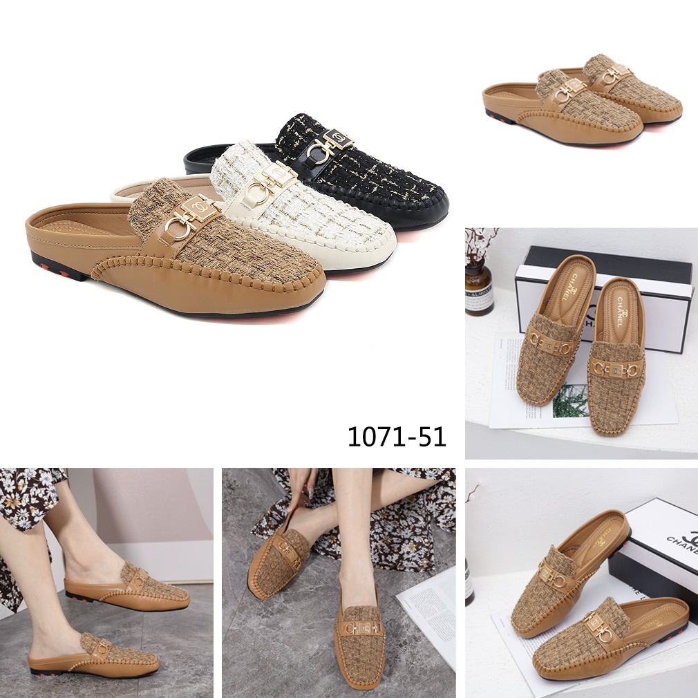 Tweed and Leather Flat Mules 1071-51