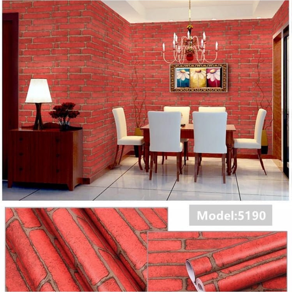 Wallpaper Dinding Stiker Motif Batu Bata Merah Ukuran 45 cm x 10 m