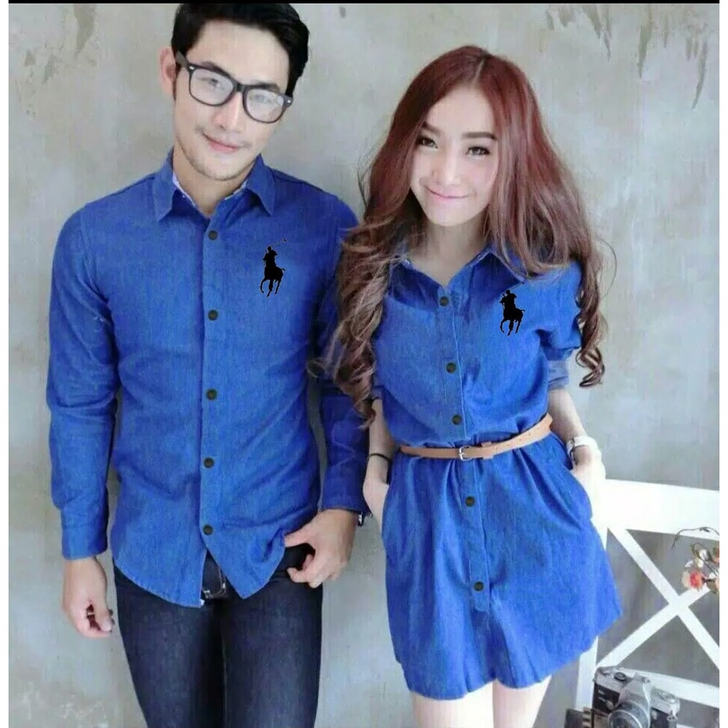 *[HNFK] Baju Couple Kemeja Dan Dress / Baju Pasangan Printing / Couple Terbaru Lengan Panjang