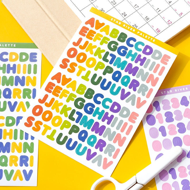 6 Sheets Alphabet Stickers Adhesive Letter Stickers DIY Journal Diary Stationery Decorative Sealing Stickers