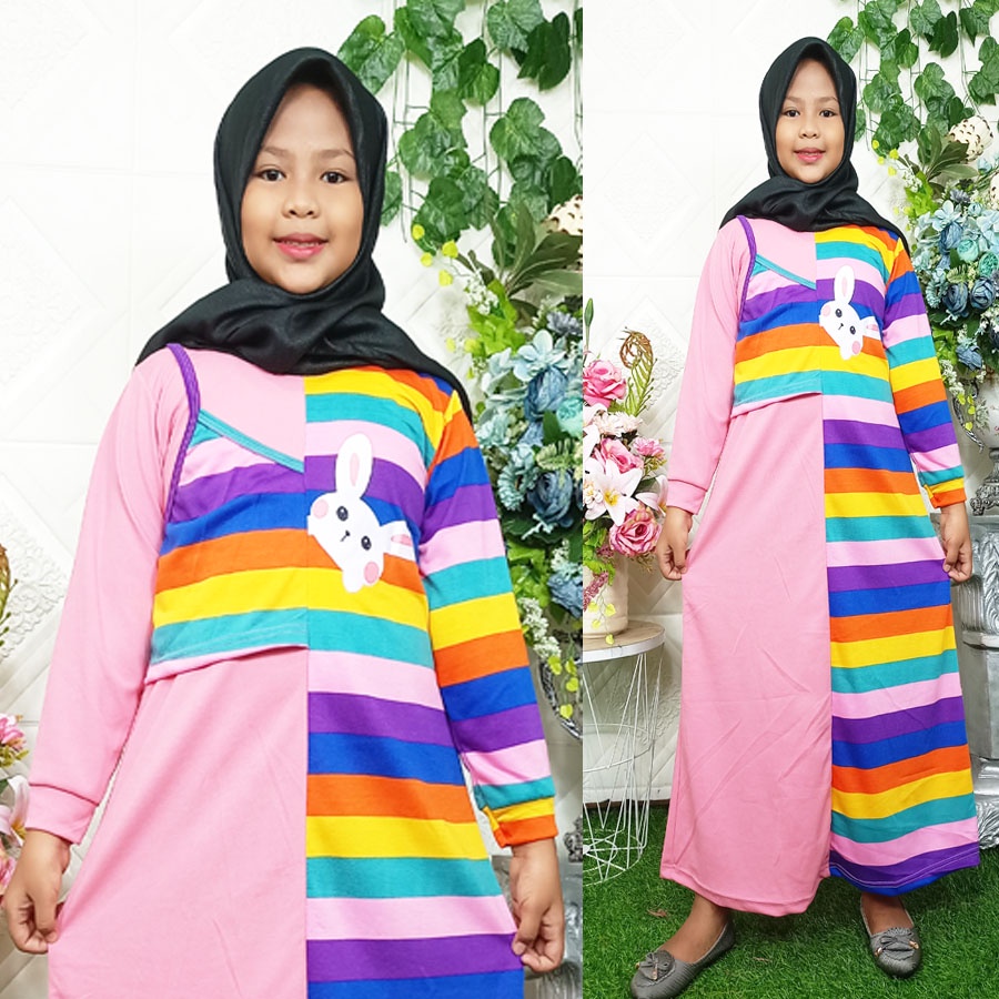 GAMIS KELINCI RABBIT PELANGI ANAK 6-12tahun CARLINAFASHION