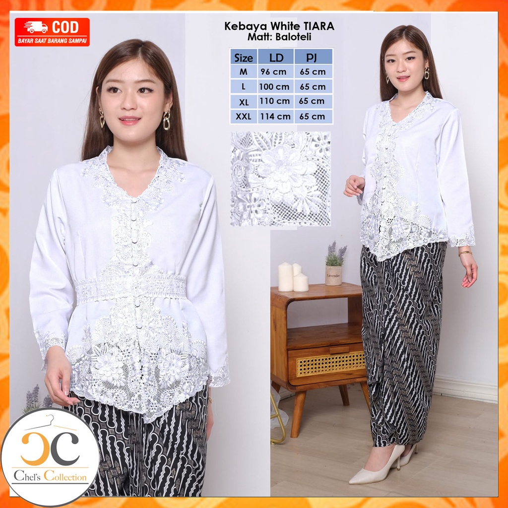 Atasan Kebaya Kartini Kutu baru Bordir Modern Cantik Lengan Panjang Warna Putih Cerah Bahan Silk Kor