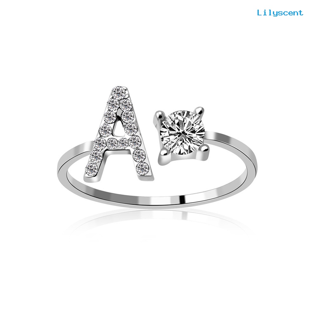 Cincin Model Terbuka Adjustable Desain Alfabet Warna Silver Untuk Wanita