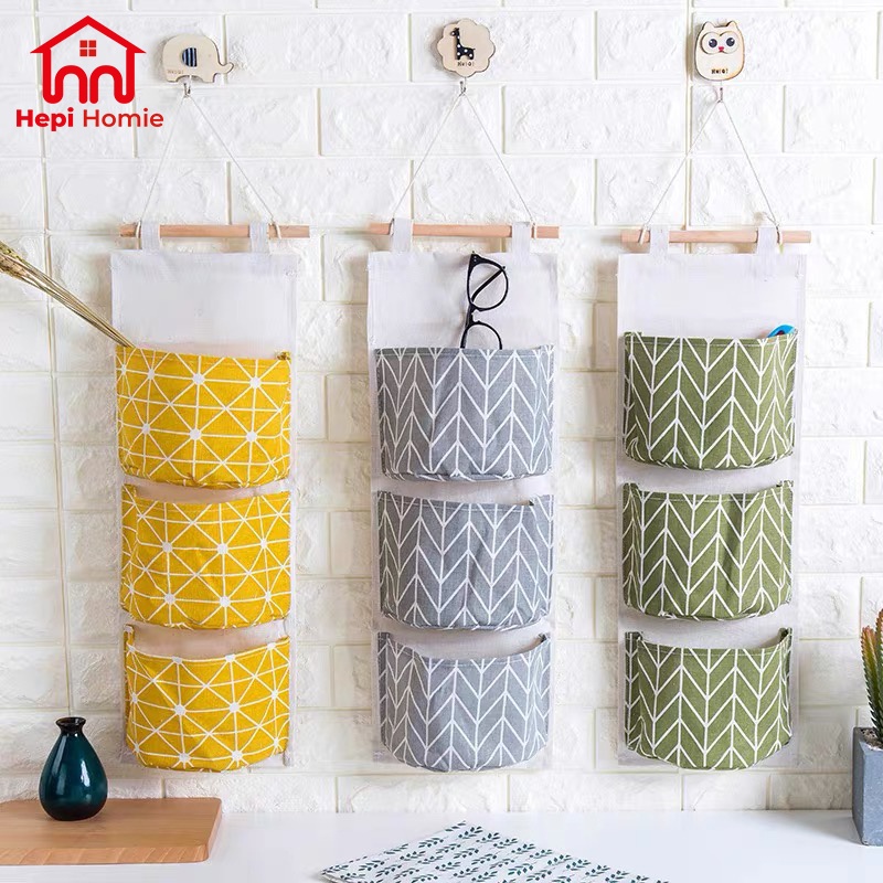 [HH] STORAGE BAG GANTUNG KAIN KANVAS 3 SEKAT / ORGANIZER KOREA DINDING SERBAGUNA