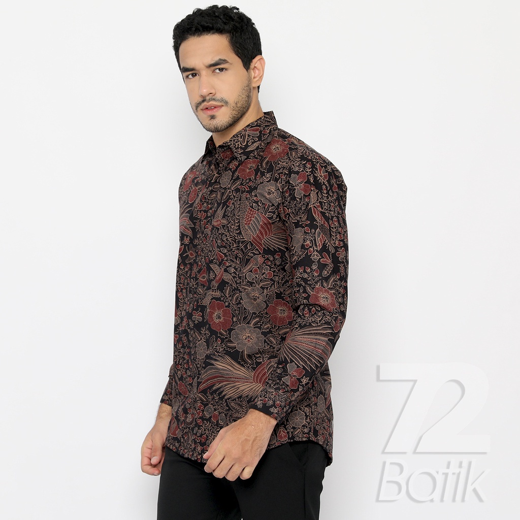 BATIK PRIA LENGAN PANJANG Kemeja Hem Slimfit Premium Motif Burung Warna Hitam 721088 CAP 72 - Baju Kemeja Atasan Pakaian Setelan Batik Pria Cowok Laki Laki Remaja Keluarga Kantor Lengan Panjang Modern Slimfit Slim Fit Premium Kekinian