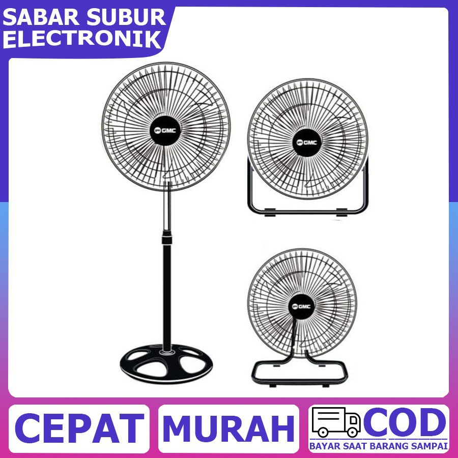 Kipas Angin GMC 18 inch besi 728. 3 in 1 Berdiri, Duduk, Dinding