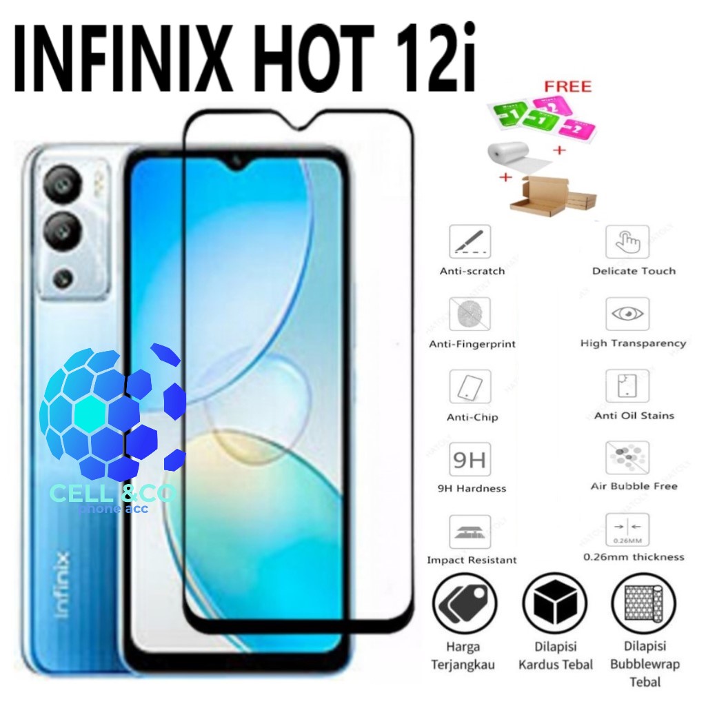 NEW INFINIX HOT 12i Tempered Glass Full HD Anti Gores Premium Screen Protector Pelindung Layar Kaca HP INFINIX HOT 12i