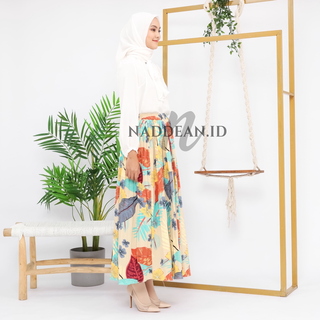 Rok Plisket Prisket Pastel/ Rok Import / Rok Bunga / Maxi Skirt Motif Bunga Floral Kuning