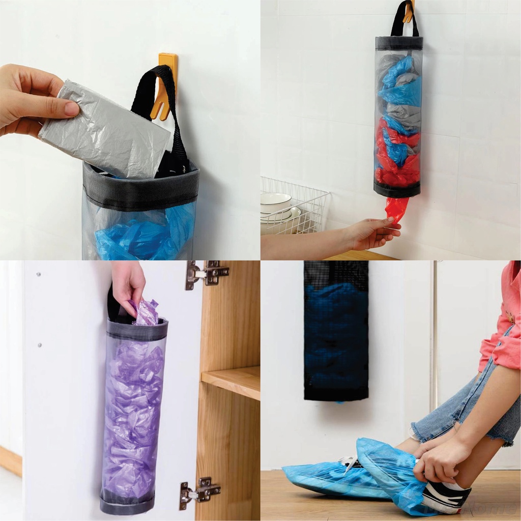 Tas gantung plastik sampah dinding / Tempat penyimpanan kantong plastik Kresek / Bag holder wall mount storage