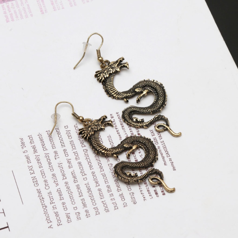 SIY  Vintage Bronze Firery Dragon Hook Earrings Dragon Totem Drop Earrings Jewelry