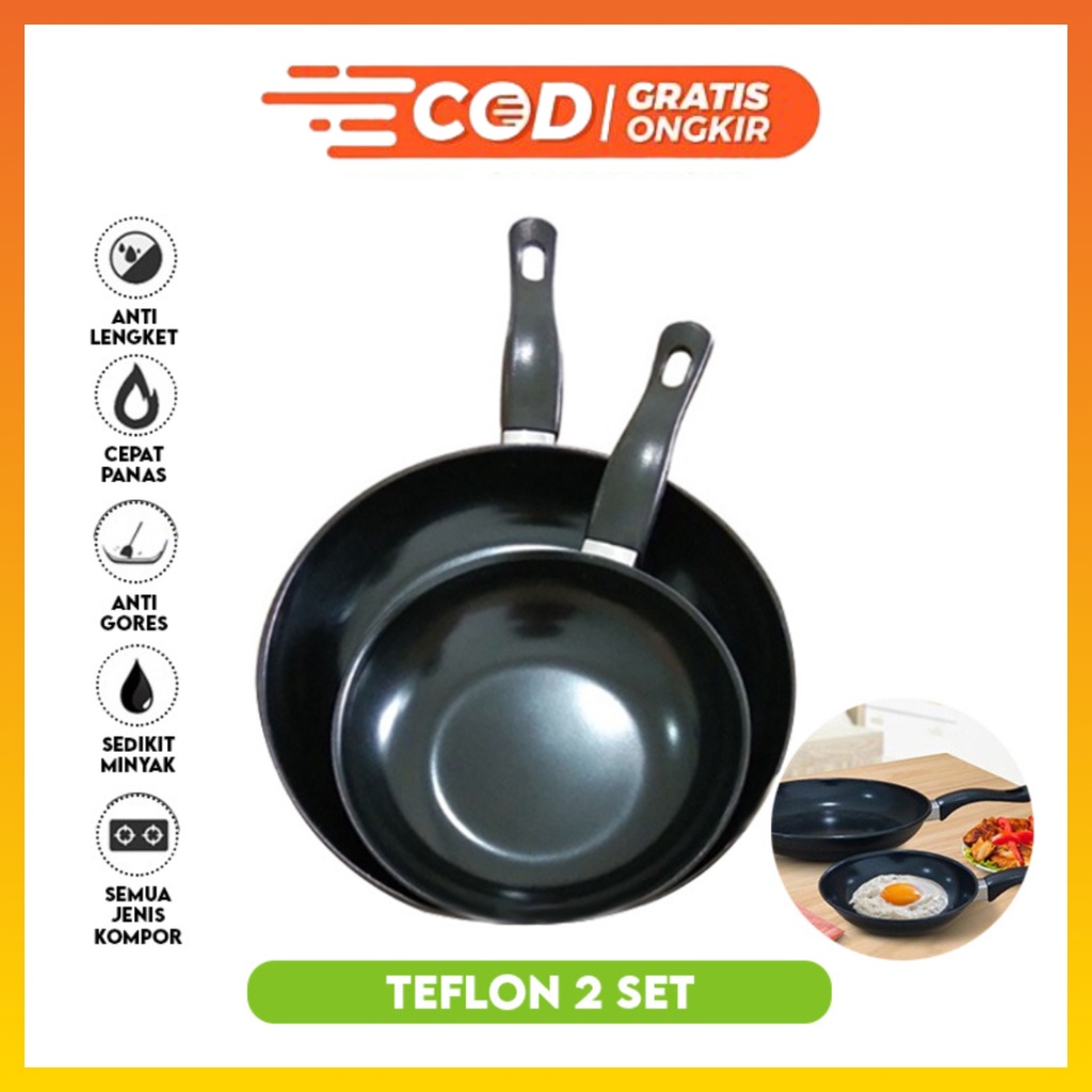 COD Termurah Wajan Telfon Fry Pan set 2 Pcs / Telfon Serbaguna / Teflon murah TG-10 WHFURNITURE