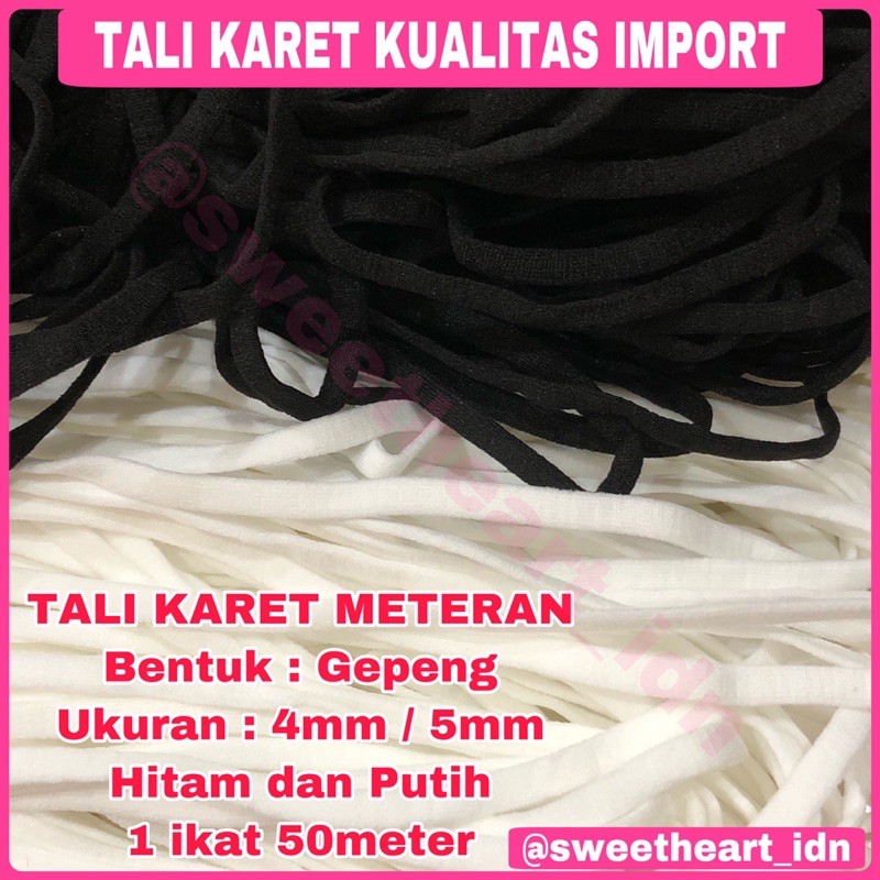 Tali karet meteran 3mm / 4mm / 5mm isi 50meter