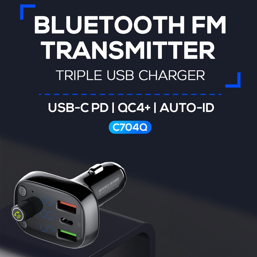 LDNIO CQ704 Bluetooth FM Transmitter Charger USB-C PD with QC 4.0 &amp; Auto-ID Technology