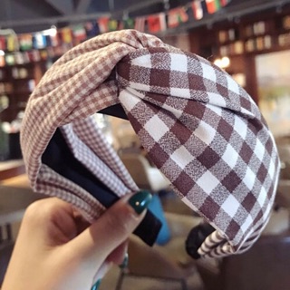 Bando Simpul Silang Kotak Korea  Plaid Import Bandana Jepit  